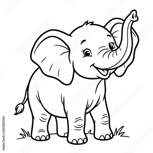 Cute baby elephant line art illustration for children's books