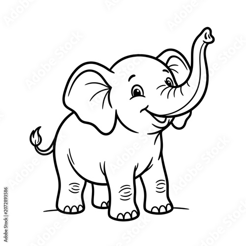 Smiling cartoon elephant with raised trunk
