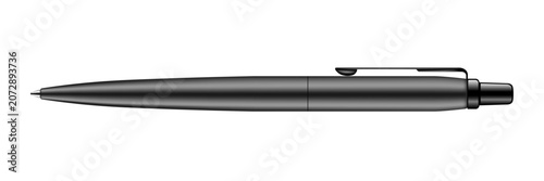Matte Black Ballpoint Pen Vector Mockup Isolated White Background