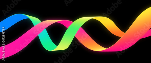 Abstract colorful ribbon wave isolated on black background motion design.