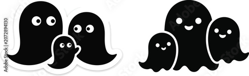 Silhouette of happy ghost family with little baby