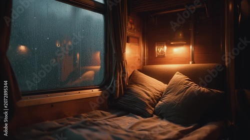 Cozy Sleeper Train Cabin with Rain on Window