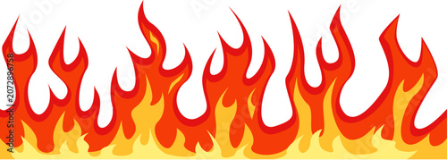 Cuadro en lienzo Seamless cartoon fire flame vector border with blazing red orange and yellow fla