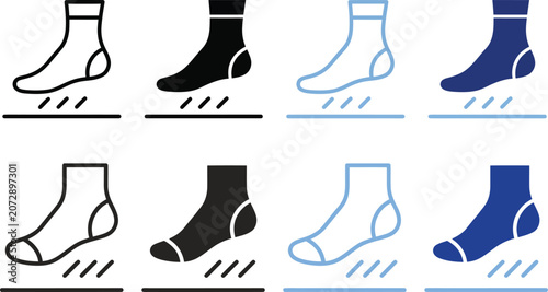 Set of sock icons, vector illustration of footwear symbols, different styles and colors for clothing and fashion