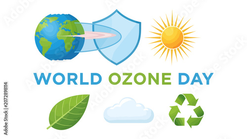 Billede på lærred World Ozone Day: Protecting the Earth with a shield from the sun's harmful rays, celebrating the importance of ozone layer conservation and environmental awareness