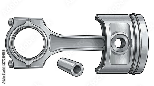 Obraz na płótnie Metallic engine piston connecting rod assembly gudgeon pin suitable for engineering, automotive, mechanical industries