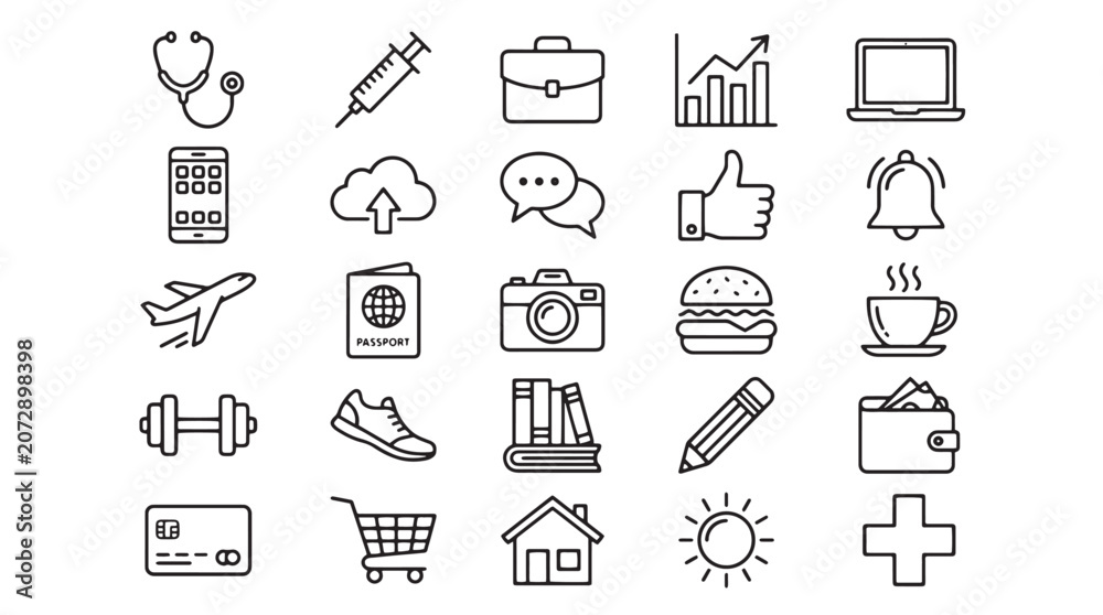 Fototapeta premium line icons, web icons, business icons, 25 icons, vector graphics