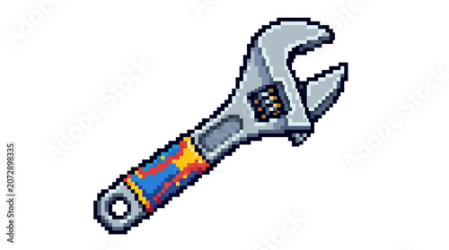 Tableau sur toile Pixel Art Adjustable Wrench Tool Illustration.
