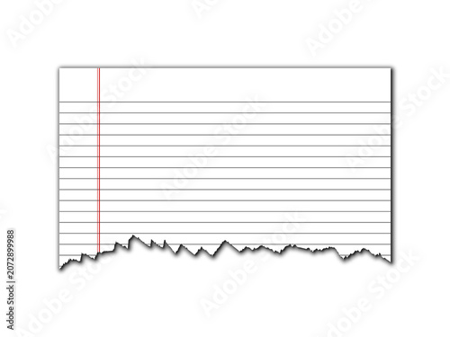 фотографія Torn white lined paper with red margin on transparent background providing space