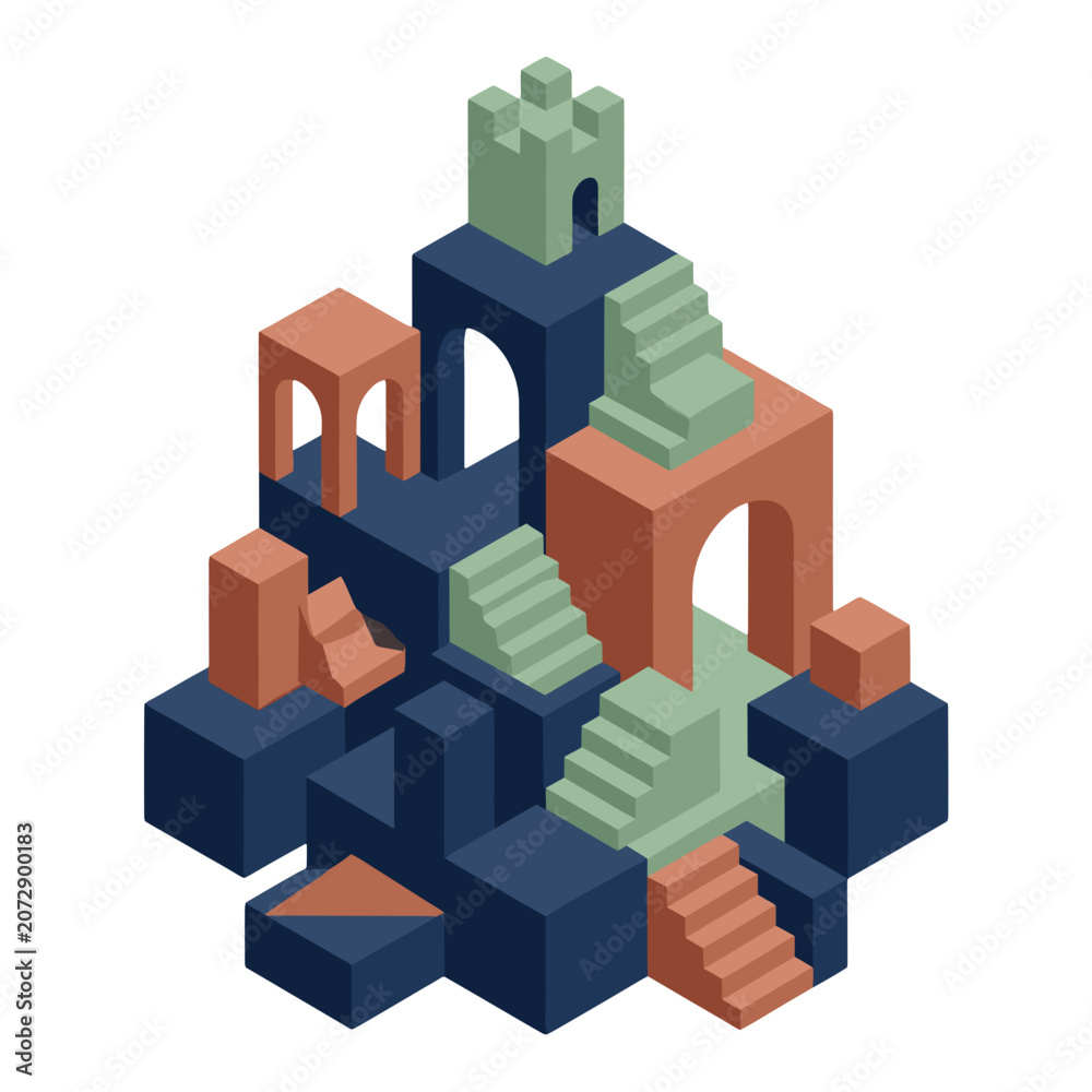 Fototapeta premium Abstract geometric structures with stairs in modern design style 