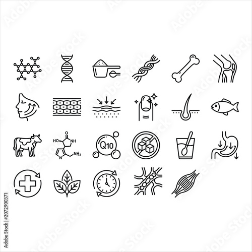 Set of collagen and health supplement icons