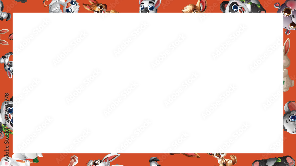 Fototapeta premium Cute Cartoon Safari Animal Border with Central White Copy Space