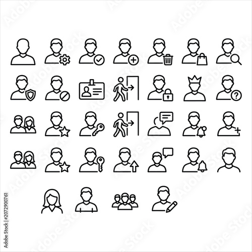 Set of user profile icons, thin line style, vector illustration
