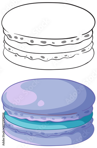 Purple Macaron Vector Illustration with Black and White Line Art Version
