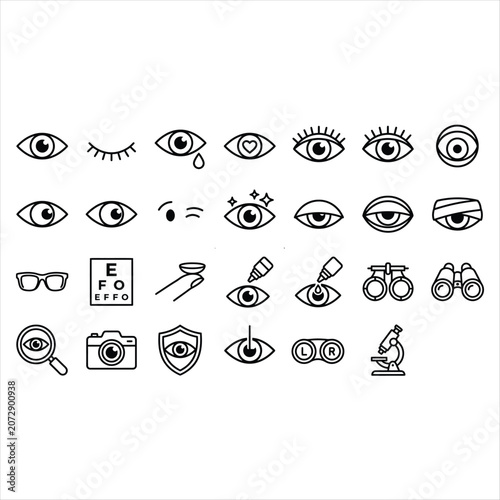 Set of eye icons, ophthalmology and vision related symbols, vector illustration