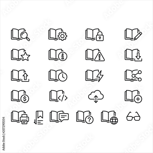 Set of book icons, thin line style, vector illustration