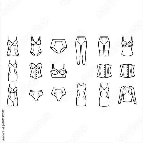 Set of shapewear and lingerie icons, vector illustration