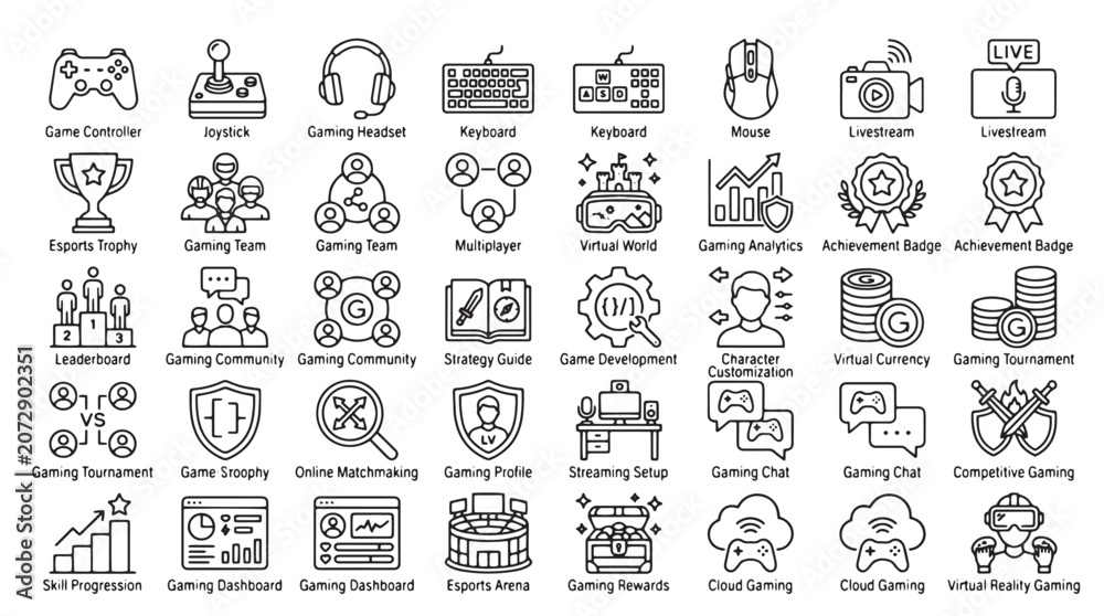 Obraz premium 40 Business Icons, Flat Design, Line Style, Vector Graphics, Office Symbols