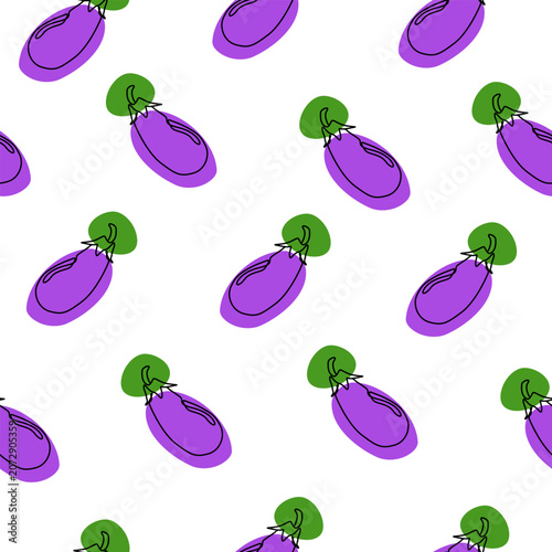 One line style free hand drawing seamless pattern | Eggplant line art background repeating pattern