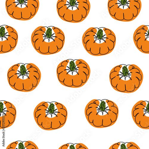 One line style free hand drawing seamless pattern | Pumpkin line art background repeating pattern