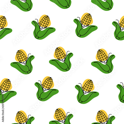 One line style free hand drawing seamless pattern | Corn line art background repeating pattern