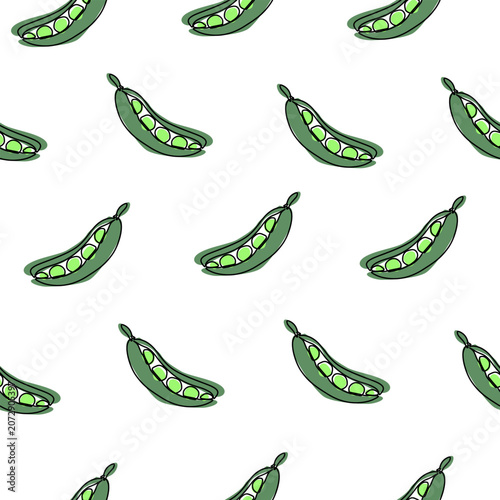 One line style free hand drawing seamless pattern | Peas line art background repeating pattern