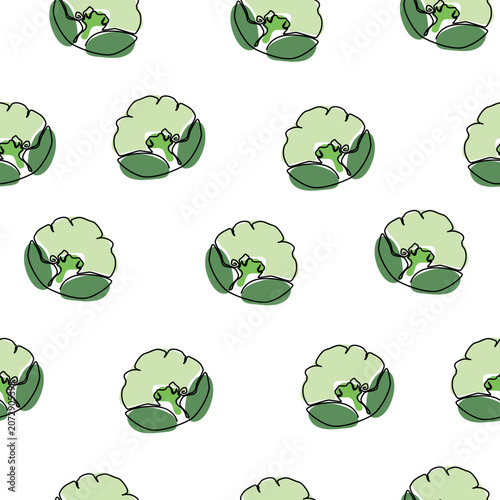 One line style free hand drawing seamless pattern | Cauliflower line art background repeating pattern
