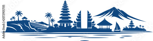 Bali Tourism Skyline Vector Tropical Island Branding Illustration