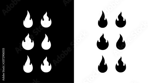 Flames in Two Distinct Styles, One on Black Background and One on White Background Featuring Flame, Fire, Design with Style