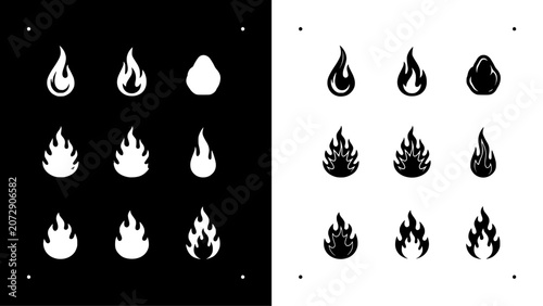 Flame Set of Stylized Icons in Minimalist and Decorative Line Styles for Fire Safety Design Featuring Icon, Collection, Glyph