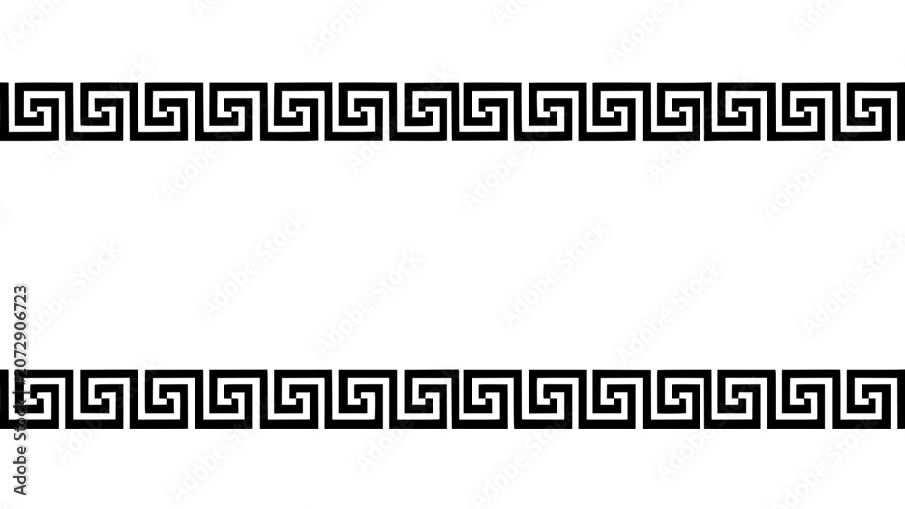 Obraz premium Border Design Featuring Symmetrical Black and White Geometric Greek Key Pattern with Repeating Squares and Lines for Decoration