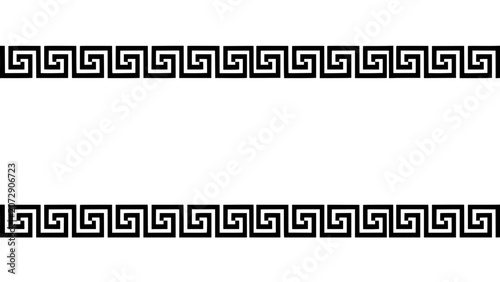 Border Design Featuring Symmetrical Black and White Geometric Greek Key Pattern with Repeating Squares and Lines for Decoration