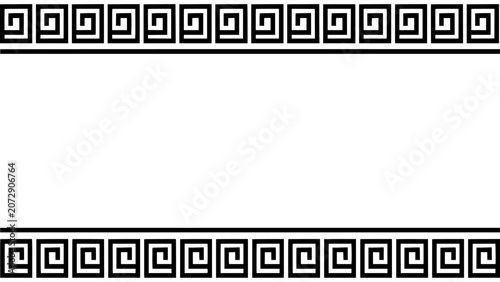 Symmetrical Black and White Border Design Featuring a Repeating Square Pattern with Intricate Swirls