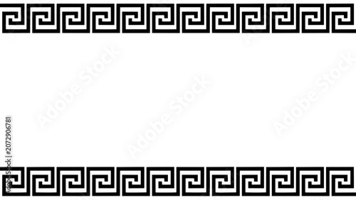 Symmetrical Black and White Border Design Featuring a Repeating Greek Key Pattern Featuring Classical, Ancient, Architecture