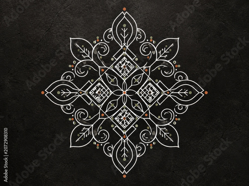 rangoli powder art, ideal for cultural celebration, craft process, festive decoration, and tradition themes.