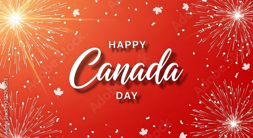 Vibrant Canada Day celebration background with fireworks and maple leaves