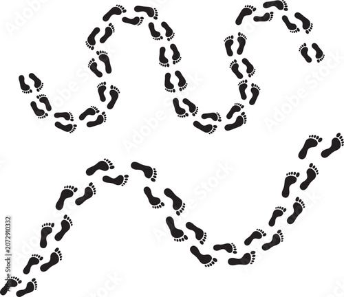 Set of human footprints, walking tracks, barefoot steps, vector illustration