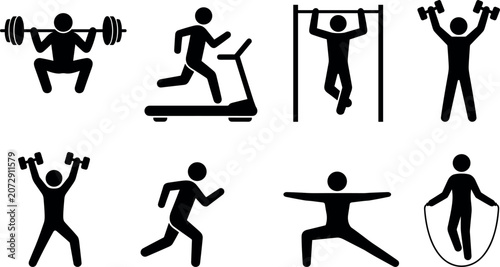 Canvastavla Fitness icons set vector illustrations of weightlifting running calisthenics and