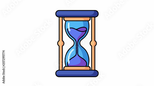 A colorful hourglass with blue and purple sand
