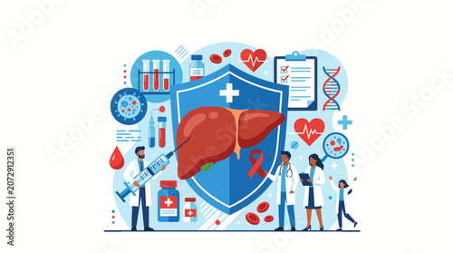 Comprehensive Medical Concept for World Hepatitis Day Featuring Liver Healthcare Professionals Diagnostics and Treatment Procedures