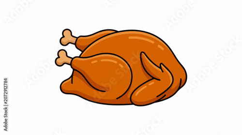 A cartoon-style illustration of a roasted whole chicken with golden-brown skin