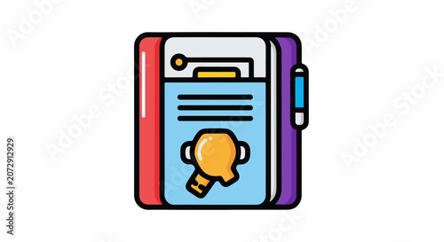 A colorful illustration of a stack of books with a lightbulb on the front