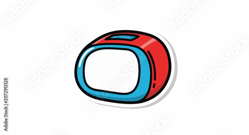 A digital illustration of a red and blue smartwatch with a white face