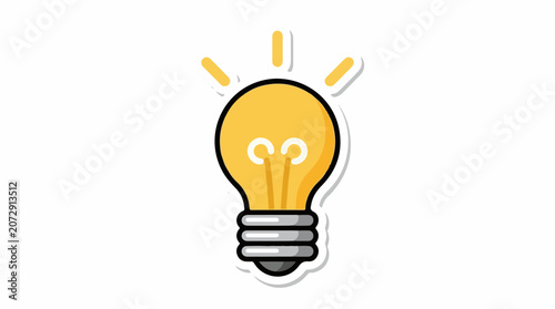 A simple cartoon-style yellow lightbulb with a gray base and white filaments