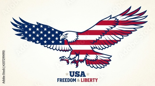 Patriotic american eagle illustration with usa freedom liberty text