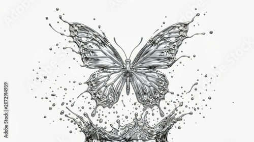 Water butterfly splash isolated on white background