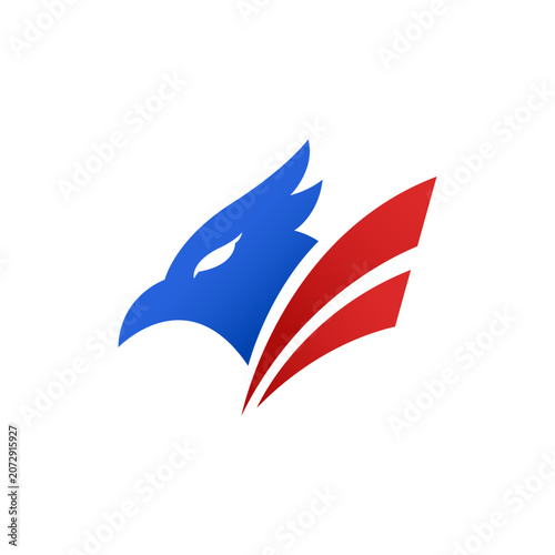 American Eagle logo design. Blue and red hawk icon vector