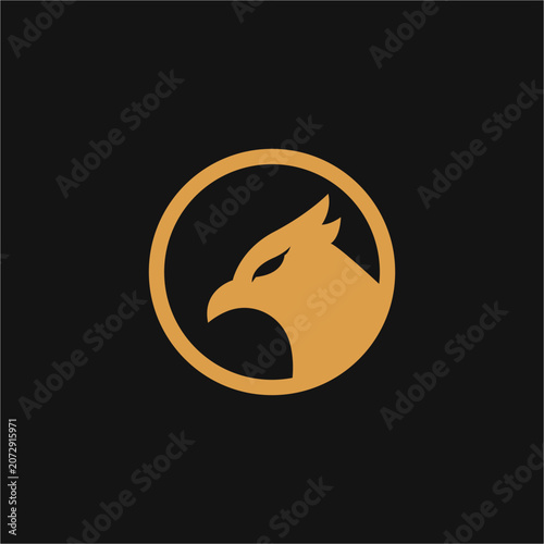 Eagle golden icon in circular logo design. Hawk flat vector icon.