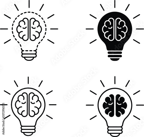 Creative light bulb ideas with brain icons for innovation and inspiration