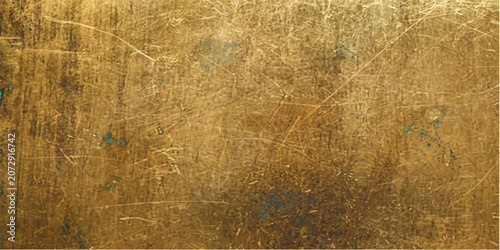 Bild auf Leinwand A close-up, textured view of a scratched and weathered golden metallic surface, revealing subtle imperfections and a rich, antique patina